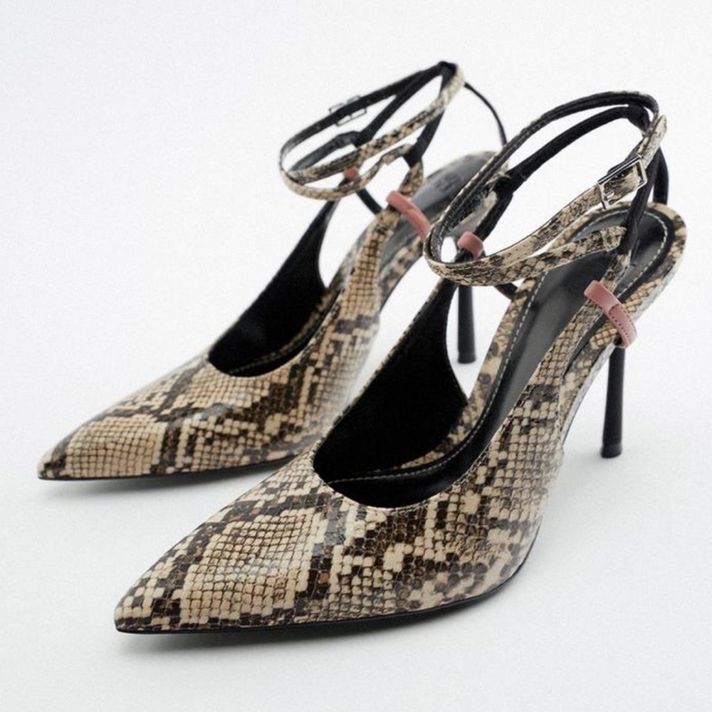 ZARA ANIMAL PRINT LEATHER HIGH HEELED SHOES size 39 (bins15)